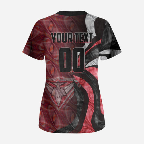 Personalised Essendon Bombers Scrub Top Trippy Psychedelic Abstract Art Mascot Football Fans