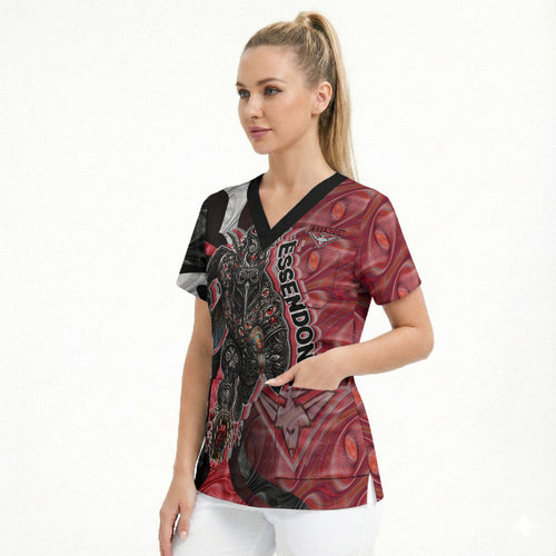 Personalised Essendon Bombers Scrub Top Trippy Psychedelic Abstract Art Mascot Football Fans