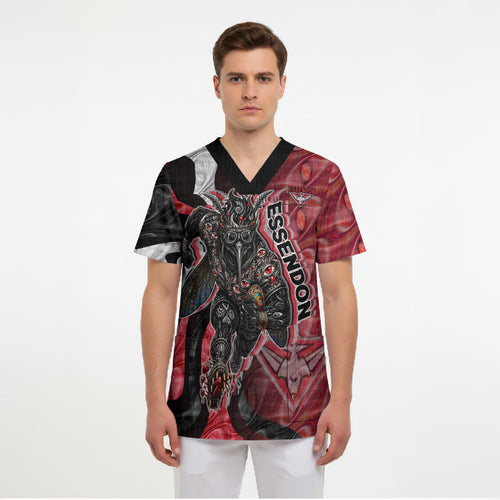 Personalised Essendon Bombers Scrub Top Trippy Psychedelic Abstract Art Mascot Football Fans
