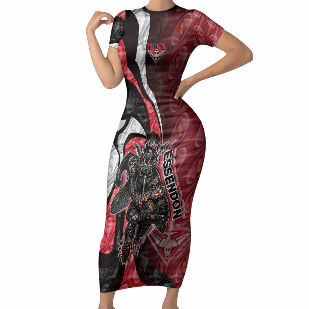 Personalised Essendon Bombers Short Sleeve Bodycon Dress Trippy Psychedelic Abstract Art Mascot Football Fans