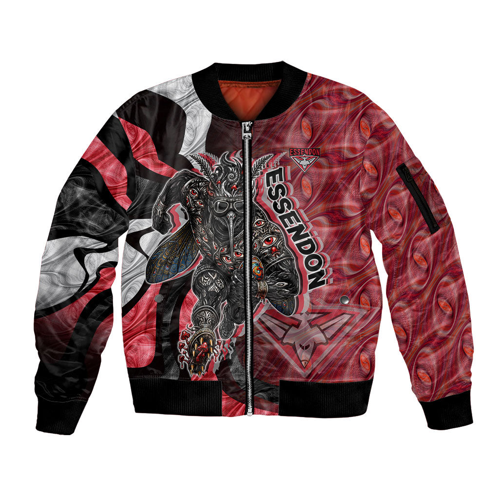 Personalised Essendon Bombers Sleeve Zip Bomber Jacket Trippy Psychedelic Abstract Art Mascot Football Fans