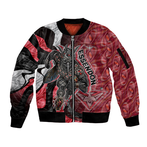 Personalised Essendon Bombers Sleeve Zip Bomber Jacket Trippy Psychedelic Abstract Art Mascot Football Fans