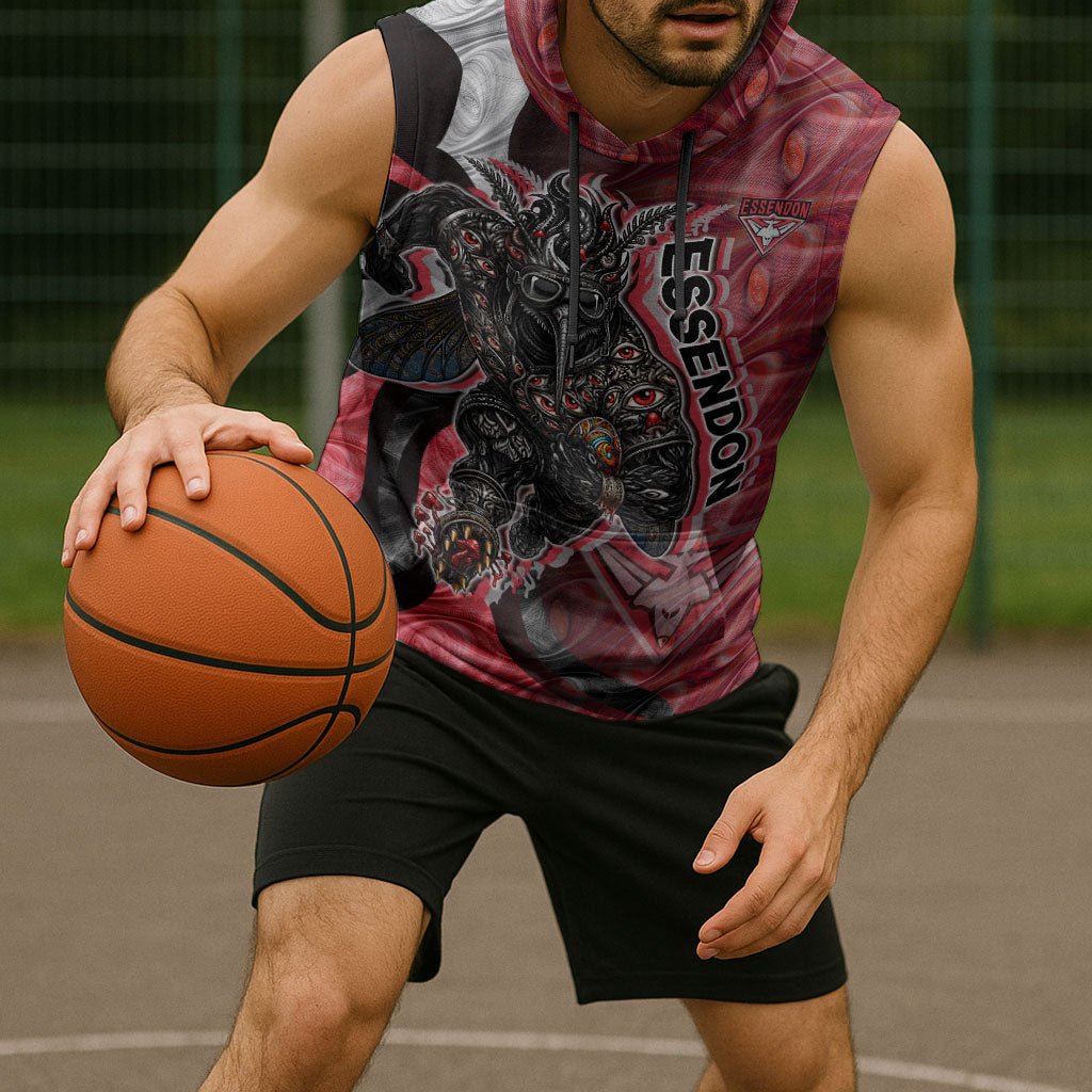 Personalised Essendon Bombers Sleeveless Hoodie Trippy Psychedelic Abstract Art Mascot Football Fans