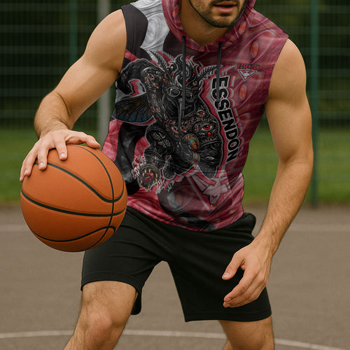 Personalised Essendon Bombers Sleeveless Hoodie Trippy Psychedelic Abstract Art Mascot Football Fans