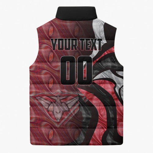 Personalised Essendon Bombers Sleeveless Puffer Jacket Trippy Psychedelic Abstract Art Mascot Football Fans