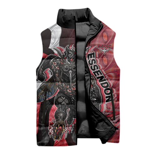 Personalised Essendon Bombers Sleeveless Puffer Jacket Trippy Psychedelic Abstract Art Mascot Football Fans