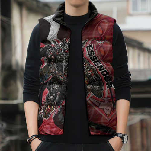 Personalised Essendon Bombers Sleeveless Puffer Jacket Trippy Psychedelic Abstract Art Mascot Football Fans