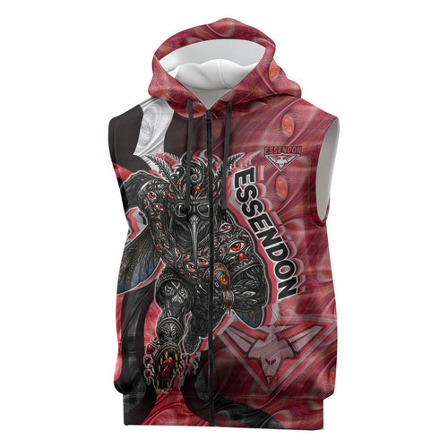 Personalised Essendon Bombers Sleeveless Zip Hoodie Trippy Psychedelic Abstract Art Mascot Football Fans