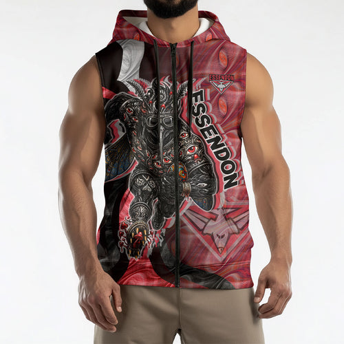 Personalised Essendon Bombers Sleeveless Zip Hoodie Trippy Psychedelic Abstract Art Mascot Football Fans