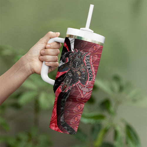 Personalised Essendon Bombers Tumbler With Handle Trippy Psychedelic Abstract Art Mascot Football Fans