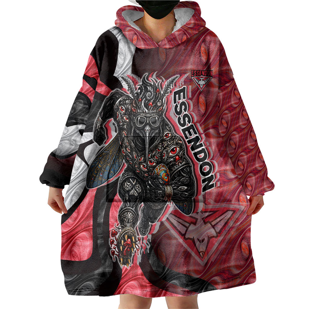 Personalised Essendon Bombers Wearable Blanket Hoodie Trippy Psychedelic Abstract Art Mascot Football Fans