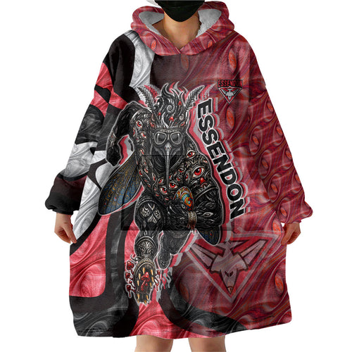 Personalised Essendon Bombers Wearable Blanket Hoodie Trippy Psychedelic Abstract Art Mascot Football Fans