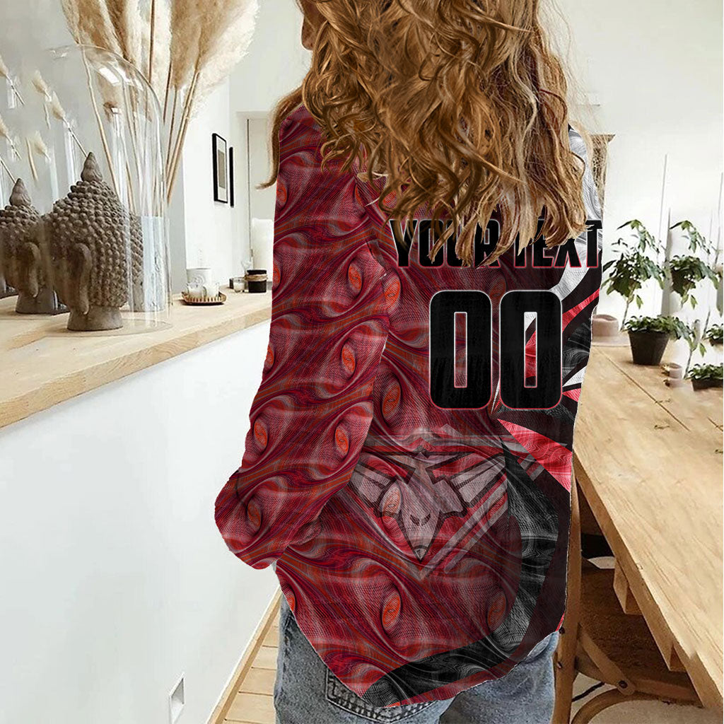Personalised Essendon Bombers Women Casual Shirt Trippy Psychedelic Abstract Art Mascot Football Fans