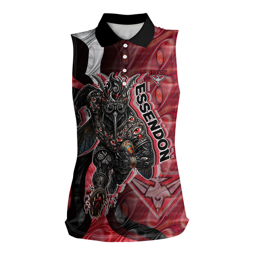 Personalised Essendon Bombers Women Sleeveless Polo Shirt Trippy Psychedelic Abstract Art Mascot Football Fans