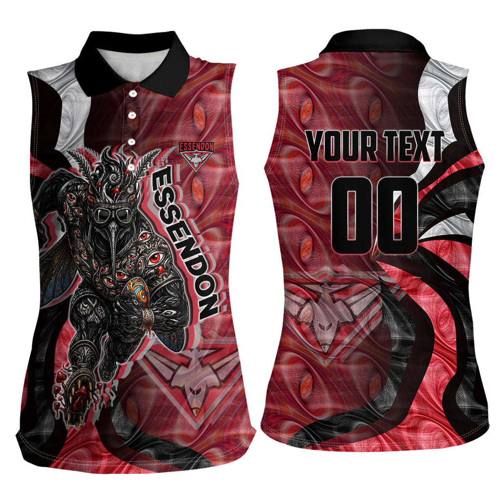 Personalised Essendon Bombers Women Sleeveless Polo Shirt Trippy Psychedelic Abstract Art Mascot Football Fans