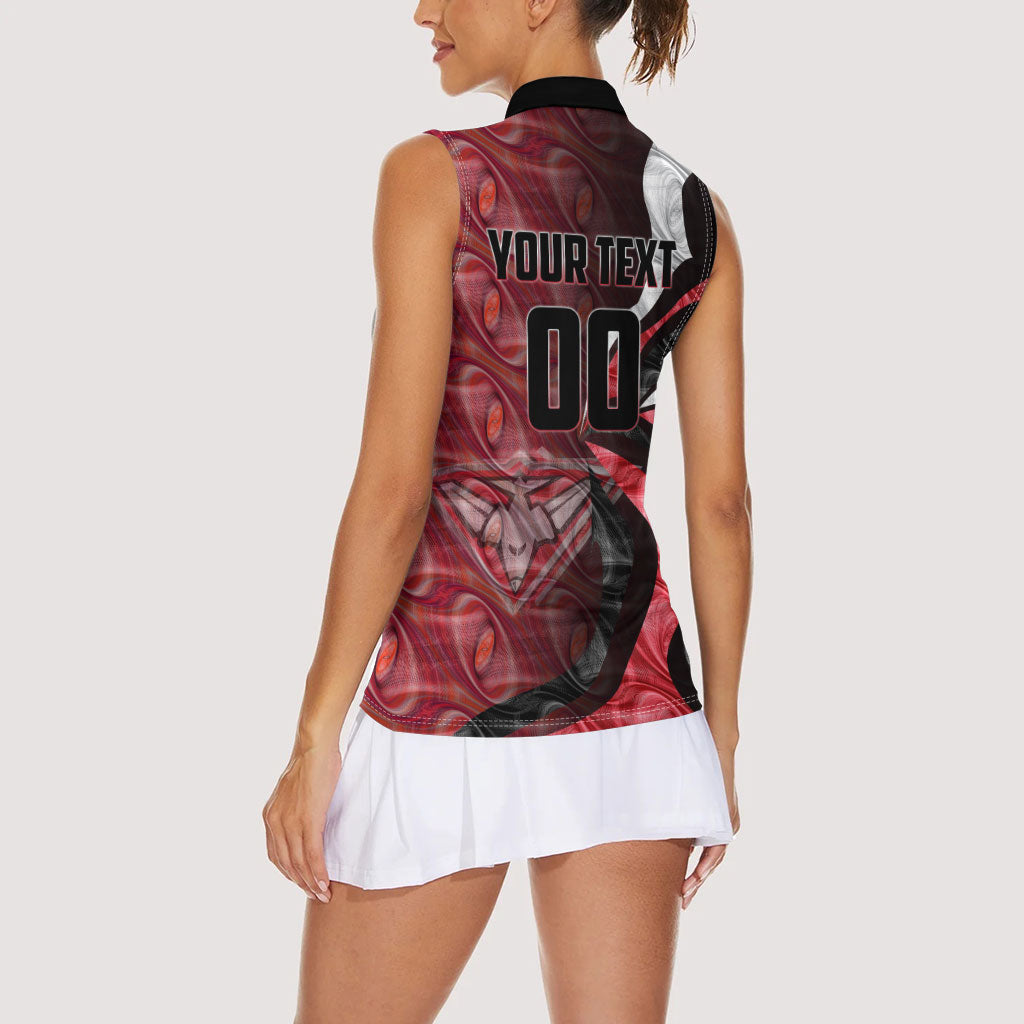 Personalised Essendon Bombers Women Sleeveless Polo Shirt Trippy Psychedelic Abstract Art Mascot Football Fans
