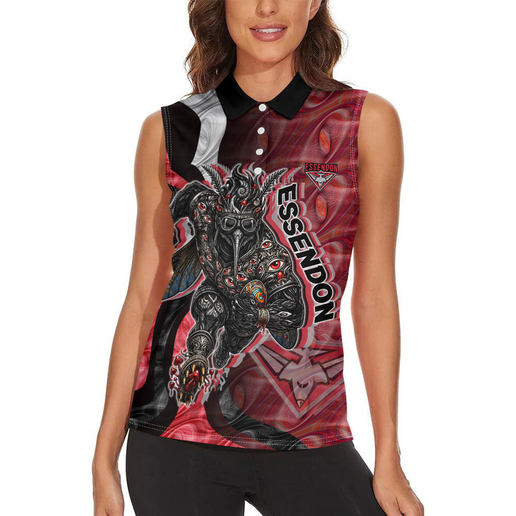 Personalised Essendon Bombers Women Sleeveless Polo Shirt Trippy Psychedelic Abstract Art Mascot Football Fans