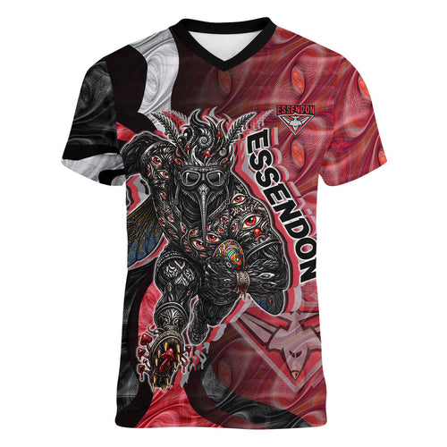 Personalised Essendon Bombers Women V-Neck T-Shirt Trippy Psychedelic Abstract Art Mascot Football Fans