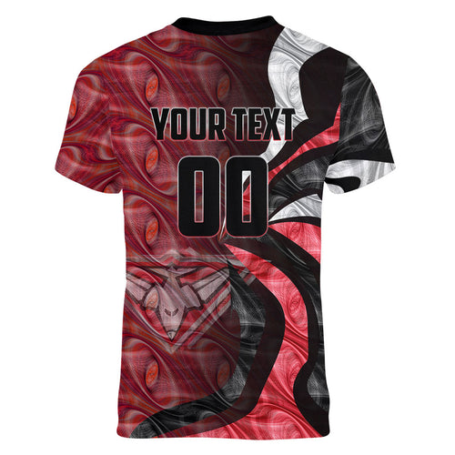 Personalised Essendon Bombers Women V-Neck T-Shirt Trippy Psychedelic Abstract Art Mascot Football Fans