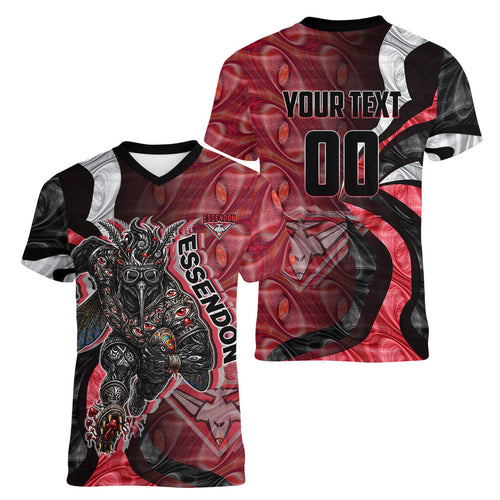 Personalised Essendon Bombers Women V-Neck T-Shirt Trippy Psychedelic Abstract Art Mascot Football Fans