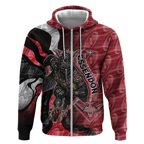 Personalised Essendon Bombers Zip Hoodie Trippy Psychedelic Abstract Art Mascot Football Fans