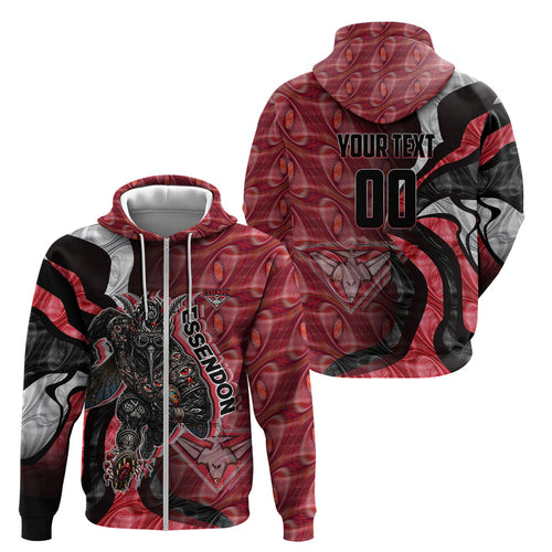 Personalised Essendon Bombers Zip Hoodie Trippy Psychedelic Abstract Art Mascot Football Fans