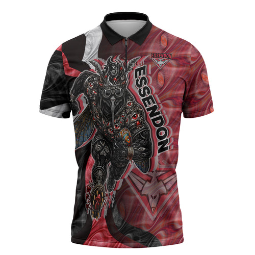 Personalised Essendon Bombers Zipper Polo Shirt Trippy Psychedelic Abstract Art Mascot Football Fans