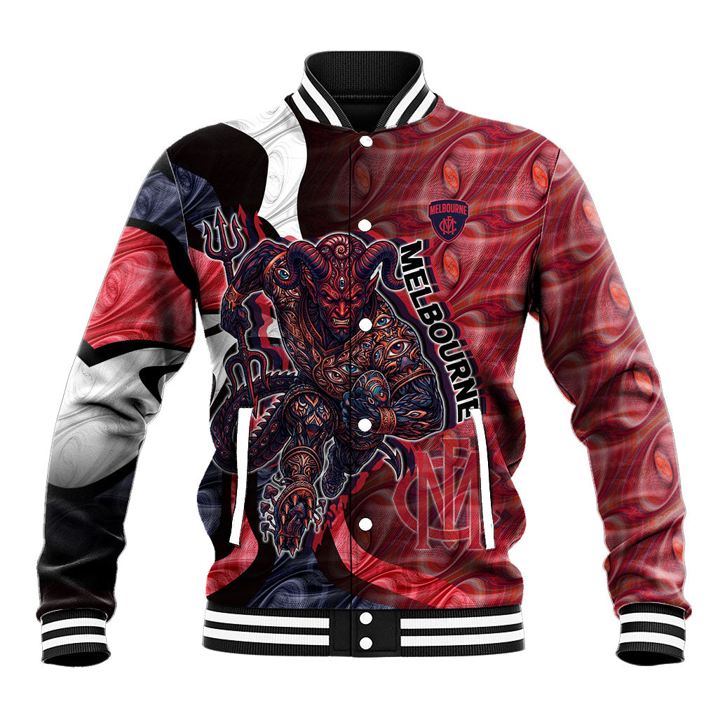 Personalised Melbourne Demons Baseball Jacket Trippy Psychedelic Abstract Art Mascot Football Fans