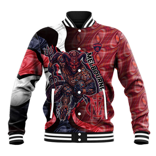Personalised Melbourne Demons Baseball Jacket Trippy Psychedelic Abstract Art Mascot Football Fans