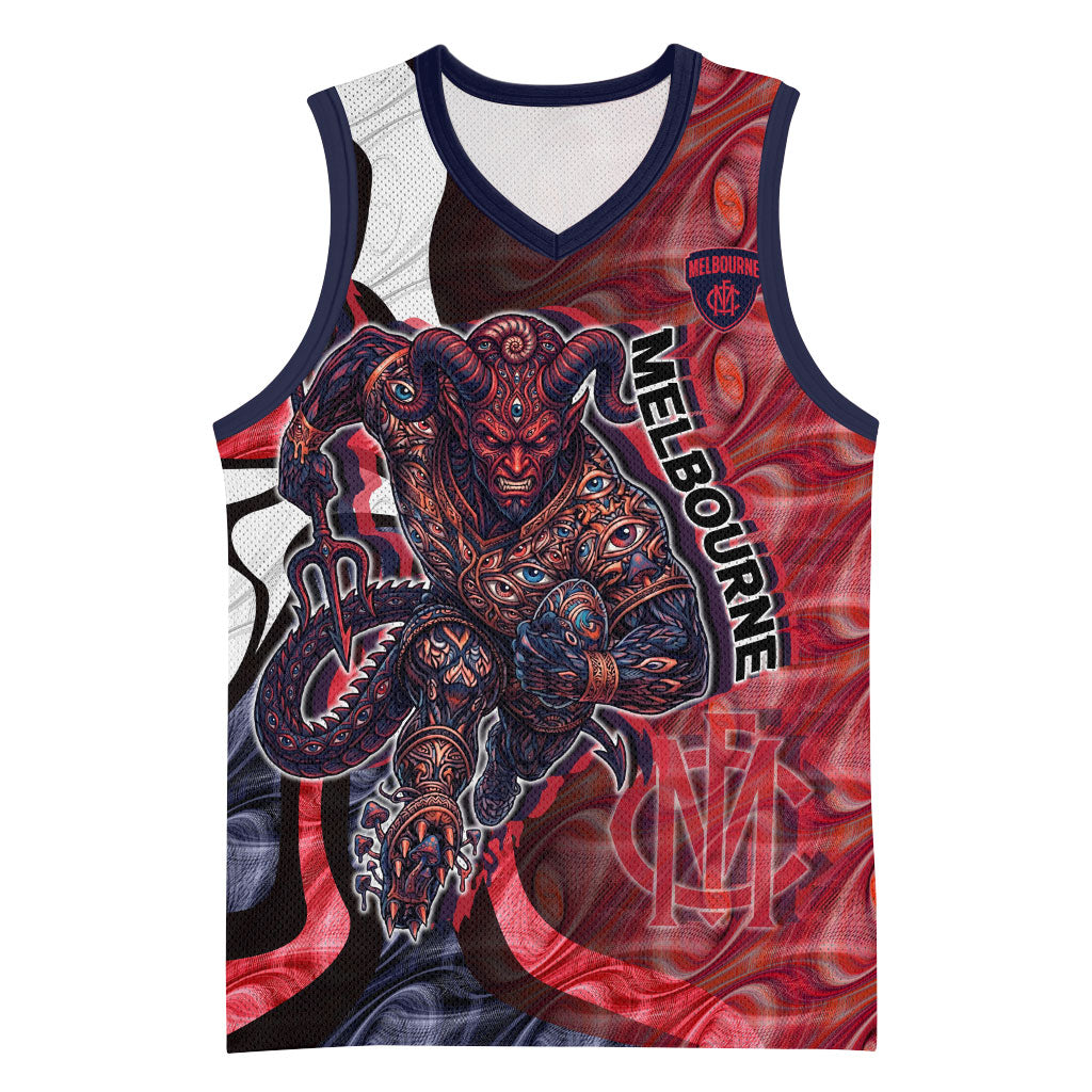 Personalised Melbourne Demons Basketball Jersey Trippy Psychedelic Abstract Art Mascot Football Fans