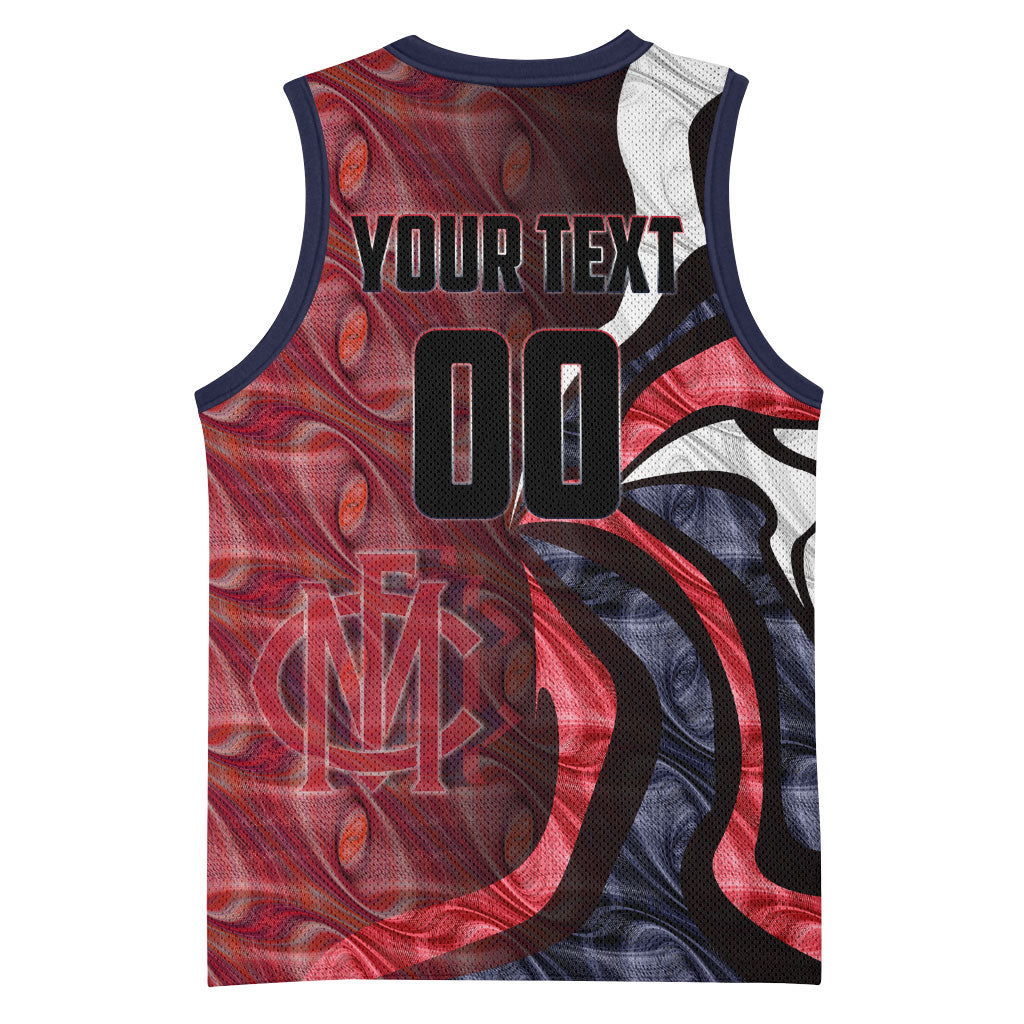 Personalised Melbourne Demons Basketball Jersey Trippy Psychedelic Abstract Art Mascot Football Fans