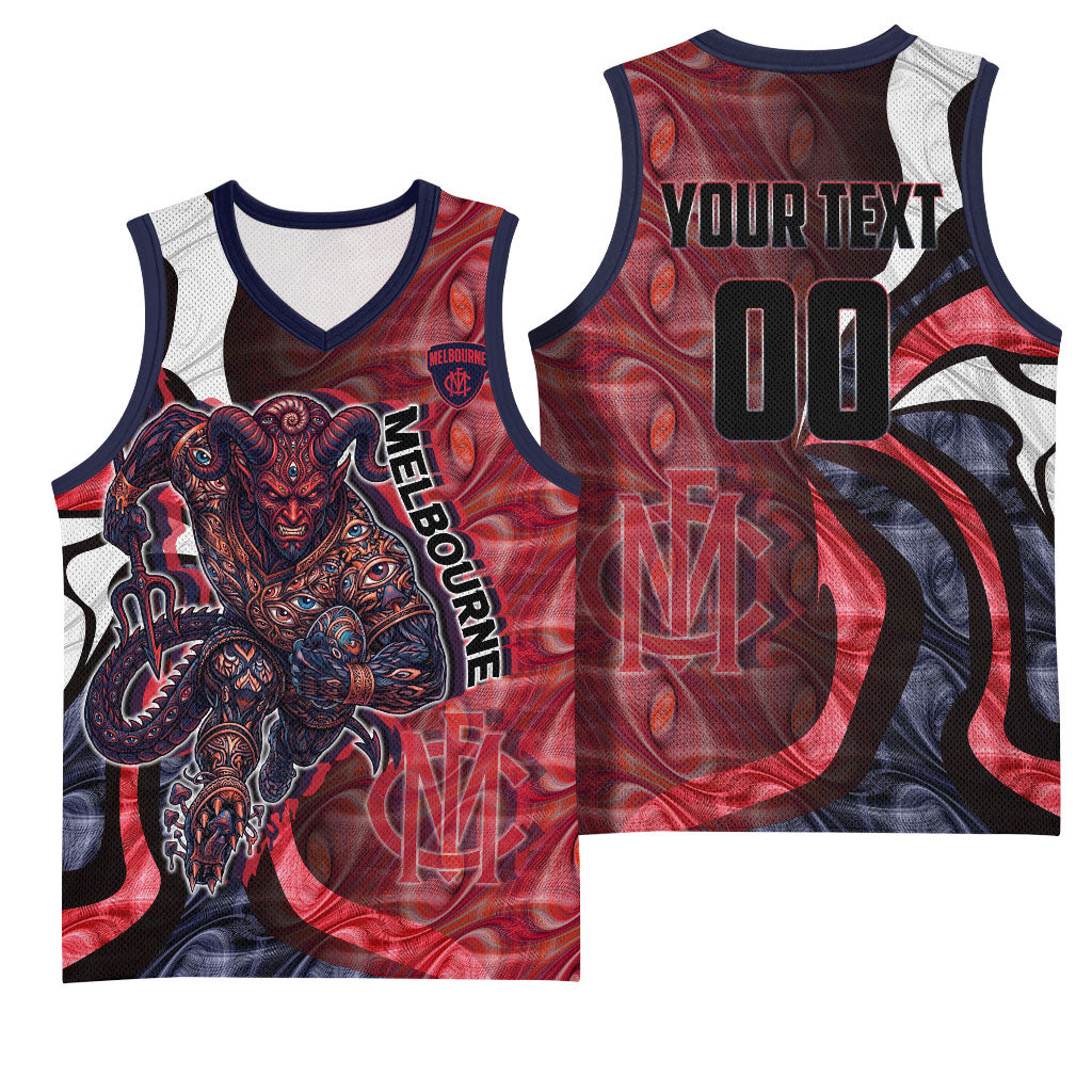 Personalised Melbourne Demons Basketball Jersey Trippy Psychedelic Abstract Art Mascot Football Fans