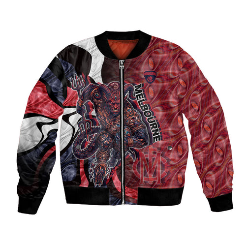 Personalised Melbourne Demons Bomber Jacket Trippy Psychedelic Abstract Art Mascot Football Fans