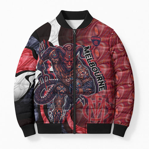 Personalised Melbourne Demons Bomber Puffer Jacket Trippy Psychedelic Abstract Art Mascot Football Fans