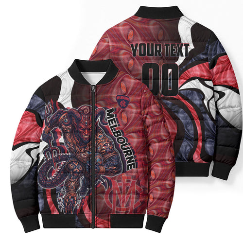 Personalised Melbourne Demons Bomber Puffer Jacket Trippy Psychedelic Abstract Art Mascot Football Fans