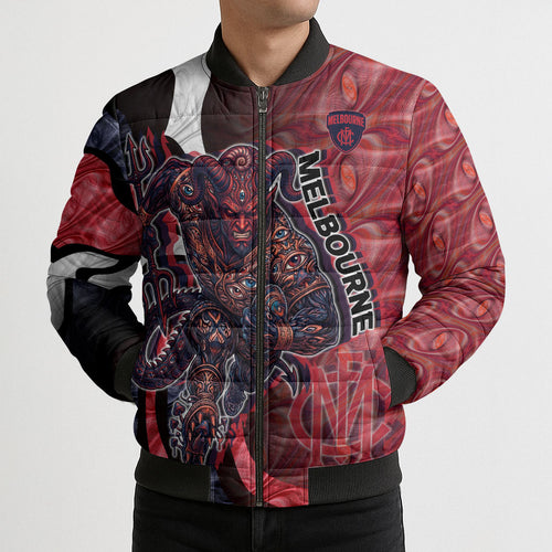 Personalised Melbourne Demons Bomber Puffer Jacket Trippy Psychedelic Abstract Art Mascot Football Fans