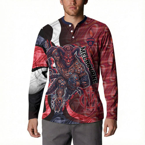 Personalised Melbourne Demons Button Sweatshirt Trippy Psychedelic Abstract Art Mascot Football Fans