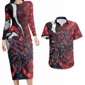 Personalised Melbourne Demons Couples Matching Long Sleeve Bodycon Dress and Hawaiian Shirt Trippy Psychedelic Abstract Art Mascot Football Fans