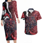 Personalised Melbourne Demons Couples Matching Long Sleeve Bodycon Dress and Hawaiian Shirt Trippy Psychedelic Abstract Art Mascot Football Fans