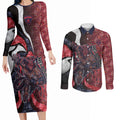 Personalised Melbourne Demons Couples Matching Long Sleeve Bodycon Dress and Long Sleeve Button Shirt Trippy Psychedelic Abstract Art Mascot Football Fans