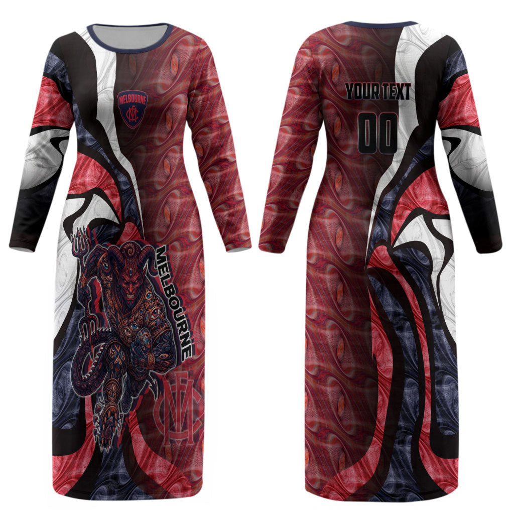 Personalised Melbourne Demons Couples Matching Long Sleeve Bodycon Dress and Long Sleeve Button Shirt Trippy Psychedelic Abstract Art Mascot Football Fans