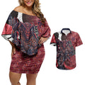 Personalised Melbourne Demons Couples Matching Off Shoulder Short Dress and Hawaiian Shirt Trippy Psychedelic Abstract Art Mascot Football Fans