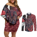 Personalised Melbourne Demons Couples Matching Off Shoulder Short Dress and Long Sleeve Button Shirt Trippy Psychedelic Abstract Art Mascot Football Fans