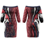 Personalised Melbourne Demons Couples Matching Off The Shoulder Long Sleeve Dress and Long Sleeve Button Shirt Trippy Psychedelic Abstract Art Mascot Football Fans