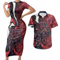 Personalised Melbourne Demons Couples Matching Short Sleeve Bodycon Dress and Hawaiian Shirt Trippy Psychedelic Abstract Art Mascot Football Fans