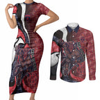 Personalised Melbourne Demons Couples Matching Short Sleeve Bodycon Dress and Long Sleeve Button Shirt Trippy Psychedelic Abstract Art Mascot Football Fans