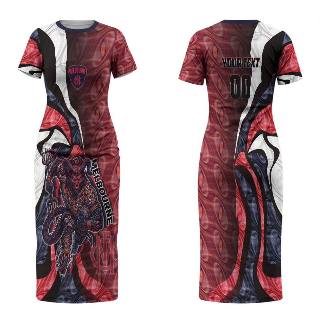 Personalised Melbourne Demons Couples Matching Short Sleeve Bodycon Dress and Long Sleeve Button Shirt Trippy Psychedelic Abstract Art Mascot Football Fans
