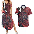 Personalised Melbourne Demons Couples Matching Summer Maxi Dress and Hawaiian Shirt Trippy Psychedelic Abstract Art Mascot Football Fans