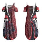 Personalised Melbourne Demons Couples Matching Summer Maxi Dress and Long Sleeve Button Shirt Trippy Psychedelic Abstract Art Mascot Football Fans