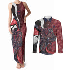 Personalised Melbourne Demons Couples Matching Tank Maxi Dress and Long Sleeve Button Shirt Trippy Psychedelic Abstract Art Mascot Football Fans